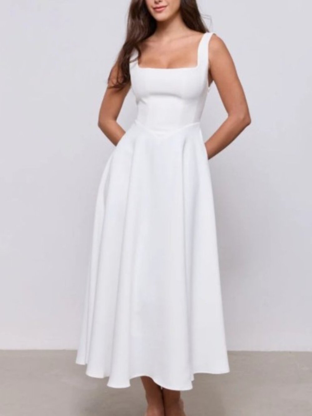 NWT Odd Muse Ultimate Muse High Waist Square Neck Midi Dress White